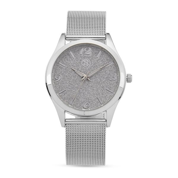 STRADA Stardust Zifferblattuhr mit japanischem Uhrwerk und silberfarbenem Edelstahl-Mesh-Armband image number 0