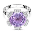 Rose de France Amethyst und weißer Zirkon Ring, 925 Silber platiniert (Größe 16.00) ca. 5.93 ct