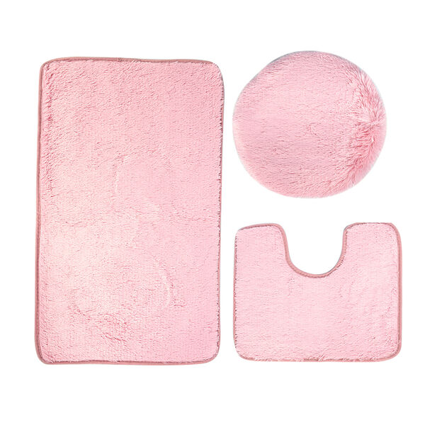 3er-Set Bad-Kollektion, extra weicher Duschvorleger 50x80 cm, WC-Vorleger 40x50 cm, WC-Deckel, Rosa image number 2