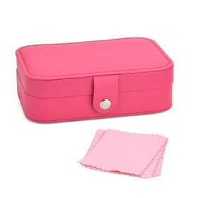 Schmuckbox aus PU-Leder in Pink mit Druckknopfverschluss, 16,5x11,5x5,5cm, inkl. 10 Silberputztücher