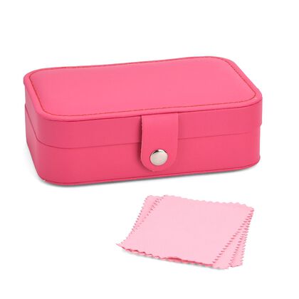 Reise-Schmuckk&auml;stchen mit 10 Silberputzt&uuml;chern, 17x11x5 cm (Box), 11x7 cm (10 T&uuml;cher), Pink