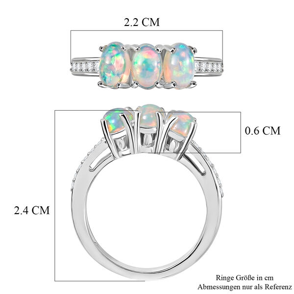 Nat&uuml;rlicher &Auml;thiopischer Opal und Zirkon 3 Stein Ring 925 Silber Platin-&Uuml;berzug image number 7