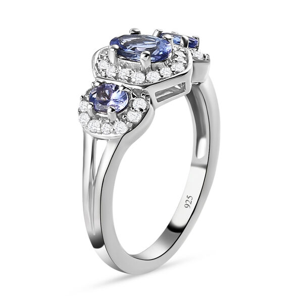 Tansanit und weißer Zirkon-Ring, 925 Silber platiniert  ca. 1,08 ct image number 5