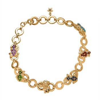 AA Neon Apatit, Afrikanischer Amethyst Armband ca. 19 cm 925 Silber Gelbgold Vermeil ca. 1,58 ct.