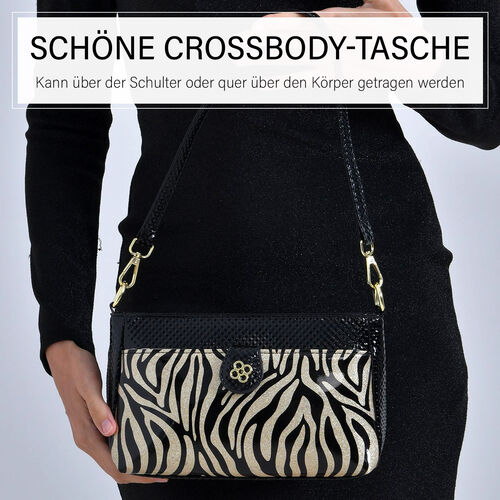 Stylische Sling-Umhängetasche mit  Zebramuster, Schwarz image number 1