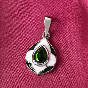 Nat&uuml;rlicher Chromdiopsid Anh&auml;nger 925 Silber platiniert 0.6 (Gr&ouml;&szlig;e 20.00) ca. 0,61 ct