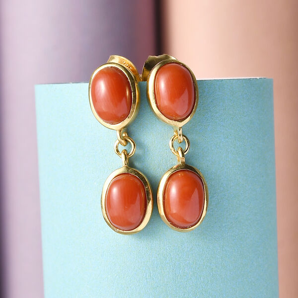 Koralle Ohrhänger 925 Silber vergoldet ca. 3,64 ct  image number 2