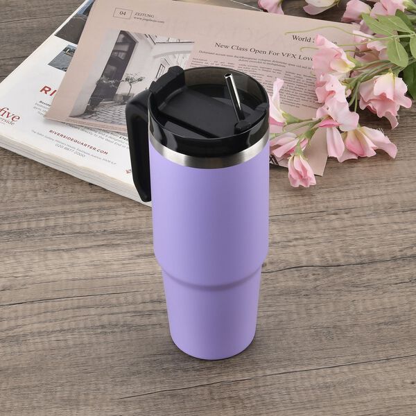 887 ml Edelstahlbecher mit Strohhalm in Violett image number 6