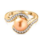 Goldene S&uuml;dsee Perle, Moissanit Ring, (9-11mm), 925 Silber Gelbgold Vermeil (Gr&ouml;&szlig;e 17.00) ca. 0.56 ct
