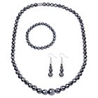 3er Set Hämatit - dehnbare Halskette, Armband, und Ohrringe Schmuckset, 316L Edelstahl, ca. 711.00 ct