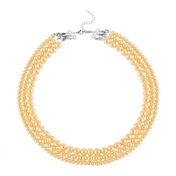 3 Reihige Goldene Muschelkernperle Halskette ca. 45 cm Edelstahl