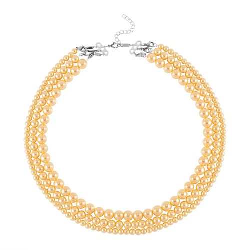 Dreischichtige goldene Muschelkernperlen-Halskette image number 0