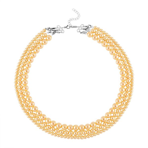 Dreischichtige goldene Muschelkernperlen-Halskette image number 0
