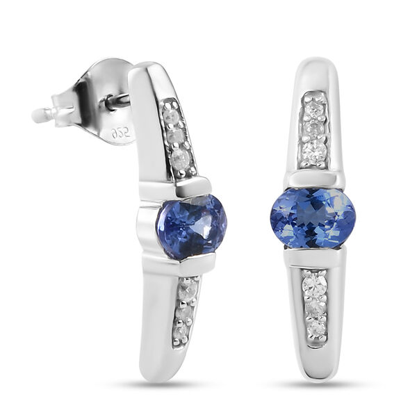 Tansanit und Zirkon-Ohrringe, 925 Silber platiniert ca. 0,95 ct image number 4