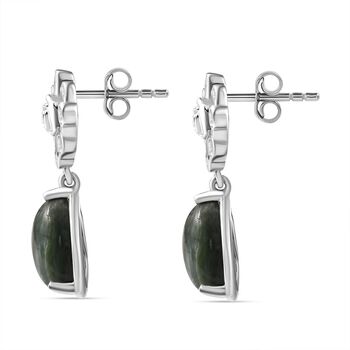 Viktorianische Bl&uuml;te - Sibirischer Seraphinite, Wei&szlig;er Zirkon Ohrringe, 925 Silber platiniert ca. 7.69 ct