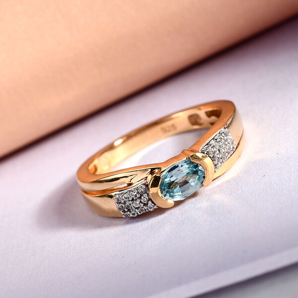 Kambodschanischer blauer Zirkon Ring 925 Silber vergoldet  ca. 0,86 ct image number 2