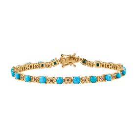 D joy AA Sleeping Beauty Türkis, Rhodolith Granat, Armband ca. 20 cm 925 Silber 750 Gelbgold Vermeil ca. 7.34 ct