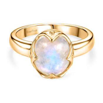 EVER TRUE AAA Regenbogen Mondstein Ring Nickelfreies Messing (Gr&ouml;&szlig;e 17.00) ca. 3,94 ct