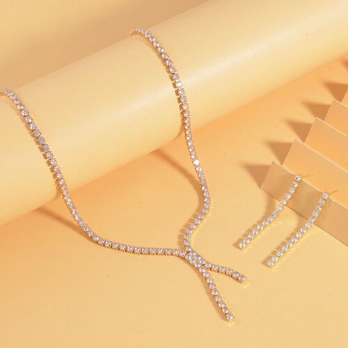2er Set - Weißer Zirkonia Ohrringe und Halskette Schmuckset, Reines Messing, ca. 2.05 ct image number 1