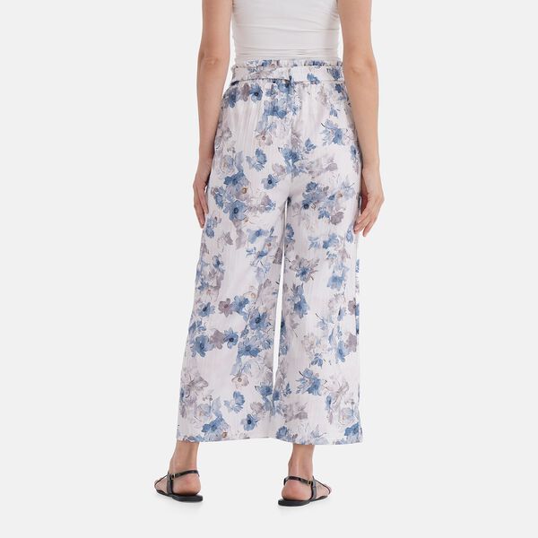 Weit geschnittene Hose mit Blumenprint, High-Waist-Design, elastischer Bund, mit Seitentaschen, elastisch und bequem, Einheitsgröße, Länge 99 cm, Weiß image number 4