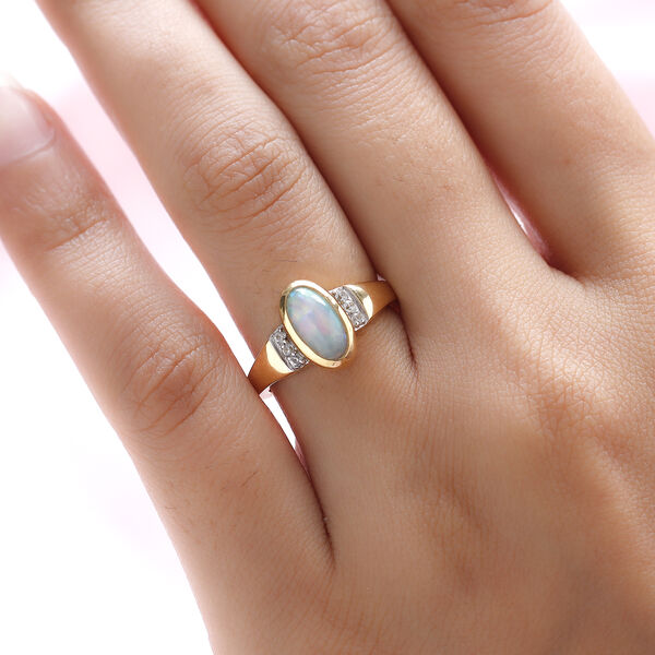 Nat&uuml;rlicher, &auml;thiopischer Opal und wei&szlig;er Zirkon-Ring, 925 Silber vergoldet  ca. 0,91 ct image number 3