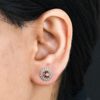 Zertifiziert und gepr&uuml;ft AAA Orange Saphir und Diamant Ohrringe in 585 Gold - 2,18 ct.