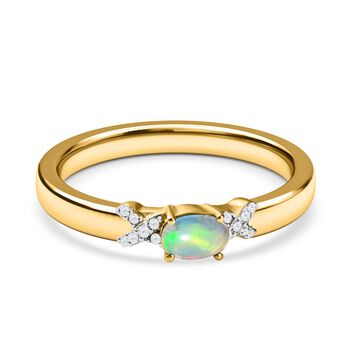Nat&uuml;rlicher, &auml;thiopischer Welo Opal und wei&szlig;er Zirkon Ring, 925 Silber vergoldet (Gr&ouml;&szlig;e 17.00) ca. 0,43 ct