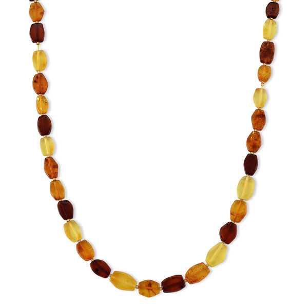 D'Joy Mehrfarbiger Nat&uuml;rlicher Baltischer Bernstein Halskette ca. 50 cm 925 Silber Vergoldet ca. 65.00 ct