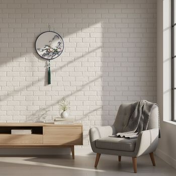 LIVMORE - Handstickerei-Wanddekoration aus 100% Seide mit Jade-Quaste, 20 cm, Berglandschaft-Motiv