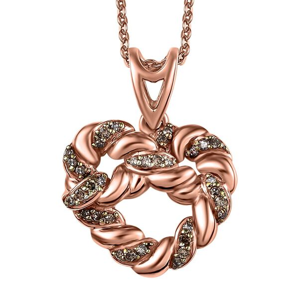 GP Amore Kollektion - Natürlicher Champagner Diamant und Kanchanaburi blauer Saphir Anhänger mit 50cm Kette, 925 Silber 750 Roségold Vermeil - 0,15 ct. image number 0