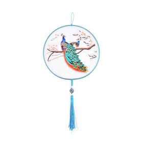 "Brand:LIVMORE Double-sided embroidery Silk wall decoration with  Jade tassel- Round shape                                                                                                               Size Dia: 20cm Pattern: Green Peacock Package:Gift Box