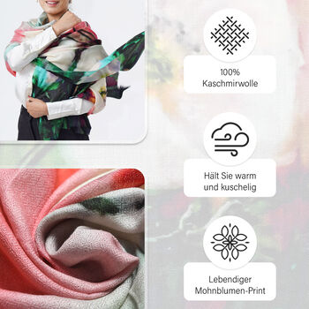 LA MAREY Schal aus 100% Premium-Kaschmir mit Digitaldruck, 70x200cm, wei&szlig;e Glockenblumen