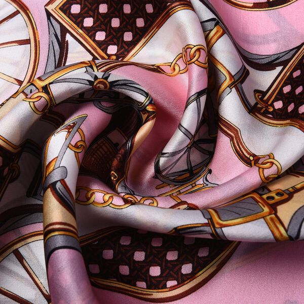 LA MAREY: Bedruckter Schal aus 100% Maulbeerseide, Kutschenmuster, in Geschenkbox, Rosa&nbsp; image number 5