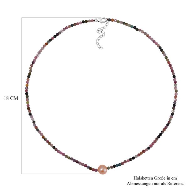 Mehrfarbige-Turmalin flexible Halskette, Pfirsich Perlen, 925 Silber rhodiniert image number 6