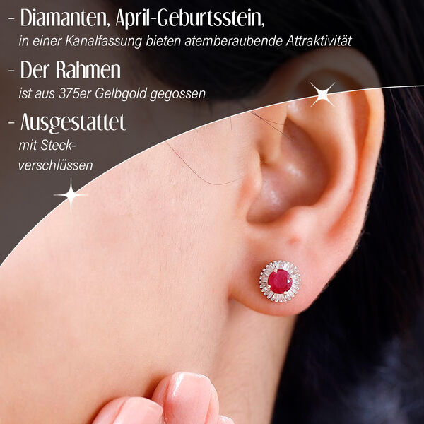 AAA Montepuez-Rubin und Diamant Ohrringe in 375 Gold - 1,60 ct. image number 3