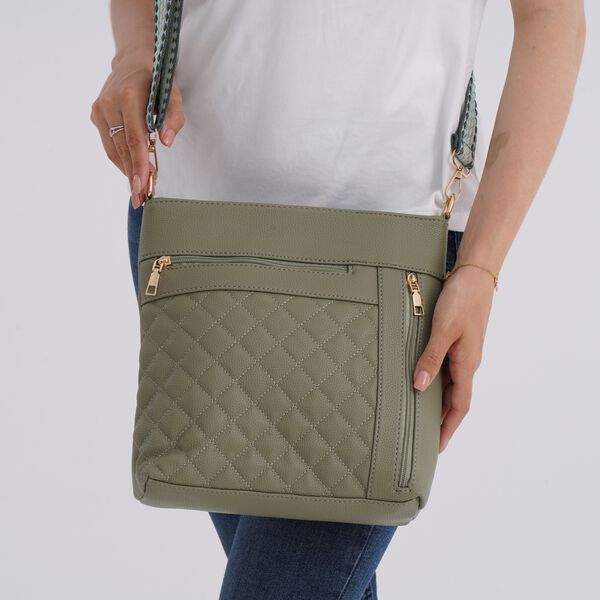 Crossbody-Tasche mit Steppmuster und Schultergurt, 3 Rei&szlig;verschlussf&auml;cher, 21x13x7,5cm, Gr&uuml;n image number 3