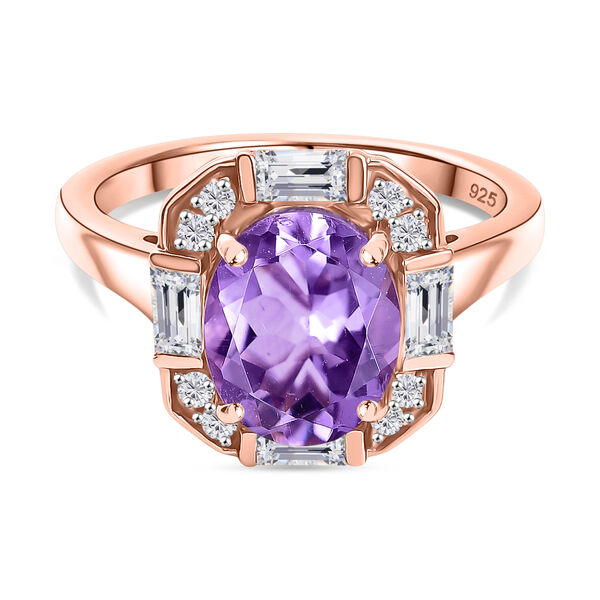 Zeitlose Art Kollektion - AA Rose De France Amethyst, Weißer Zirkon Ring 925 Silber 750 rosévergoldet (Größe 20.00) ca. 3.26 ct image number 0