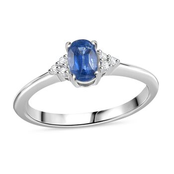 Nat&uuml;rlicher Kaschmir-Kyanit, Wei&szlig;er Zirkon Ring 925 Silber platiniert (Gr&ouml;&szlig;e 19.00) ca. 0.67 ct