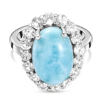Larimar und wei&szlig;er Topas-Ring, 925 Silber platiniert, (Gr&ouml;&szlig;e 16.00) ca. 8.93 ct