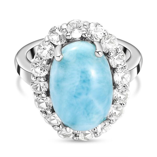 Larimar und wei&szlig;er Topas-Ring, 925 Silber platiniert  ca. 8,93 ct
