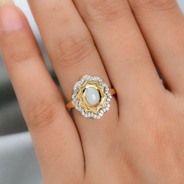 Natürlicher Äthiopischer Opal und Zirkon Ring 925 Silber vergoldet  ca. 0,86 ct image number 3