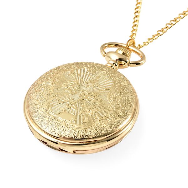 STRADA wei&szlig;e Muschelkernperle Taschenuhr mit 79cm Kette im Doppel-Koi-Motiv, Japanisches Uhrwerk image number 4