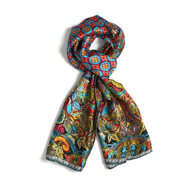 100% nat&uuml;rlicher Satin Seiden Schal, Arabeske Muster, Mehrfarbig image number 4