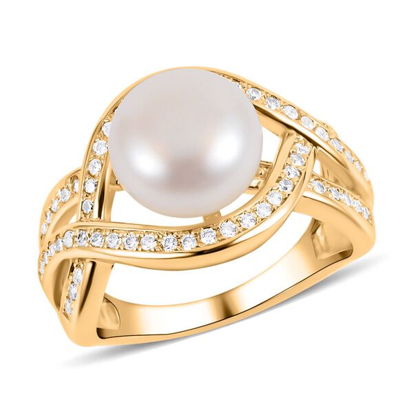 Wei&szlig;e S&uuml;&szlig;wasser Perle, Wei&szlig;er Zirkonia Ring, Messing (Gr&ouml;&szlig;e 16.00) ca. 0.80 ct image number 4