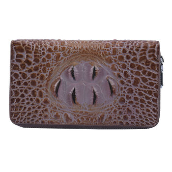 Brieftasche aus 100% echtem Leder mit Kroko-Pr&auml;gung, Gr&ouml;&szlig;e 20x5x12 cm, Braun
