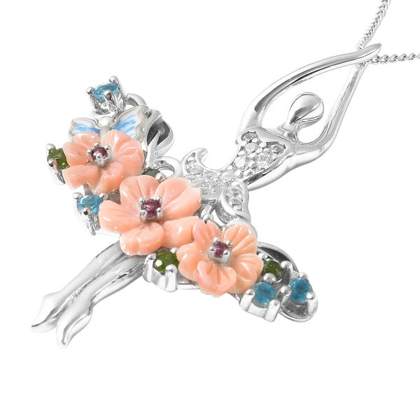 JARDIN-KOLLEKTION - rosa Perlmutt und mehrfarbiger Edelstein-Anhänger mit Kette, ca. 45 cm, 925 Silber rhodiniert ca. 2,47 ct image number 4