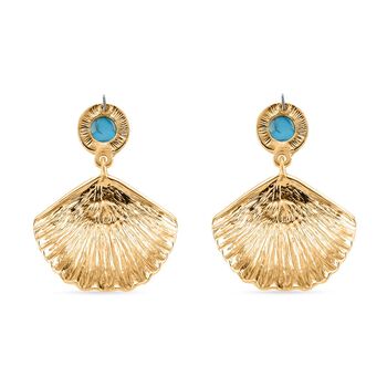 2er Set - Blauer Howlith und Wei&szlig;er Kristall Ohrringe, emailliert, goldfarben