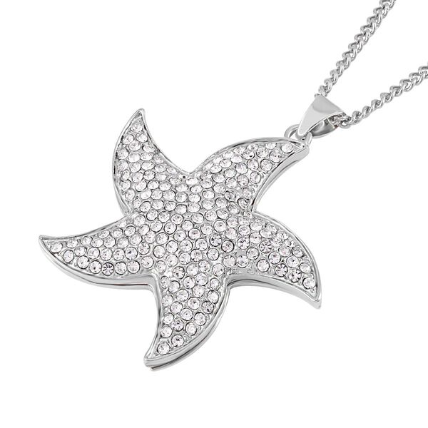 Weißer Kristall-Seestern-Anhänger mit Kette in Silberton, 73 cm image number 4