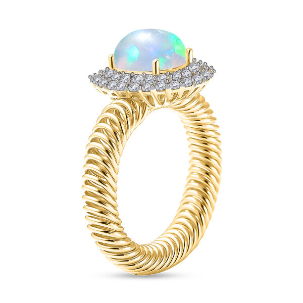 Natürlicher Äthiopischer Opal und Zirkon Halo Ring 925 Silber Gelbgold Vermeil image number 4