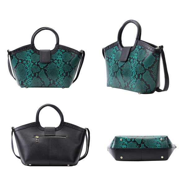 Handtasche aus 100% echtem Leder, Schlangenmuster, Smaragdgr&uuml;n image number 4